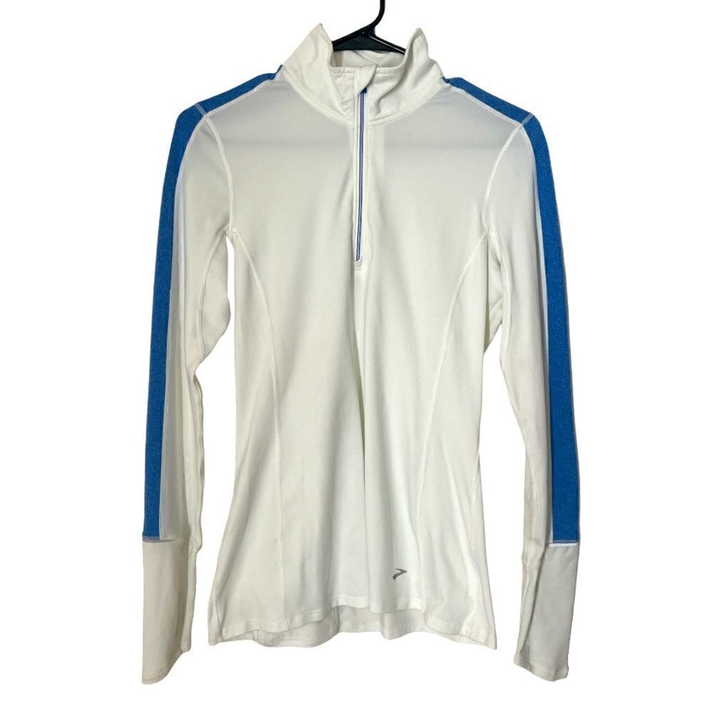Brooks Quarter Zip White Blue Top S